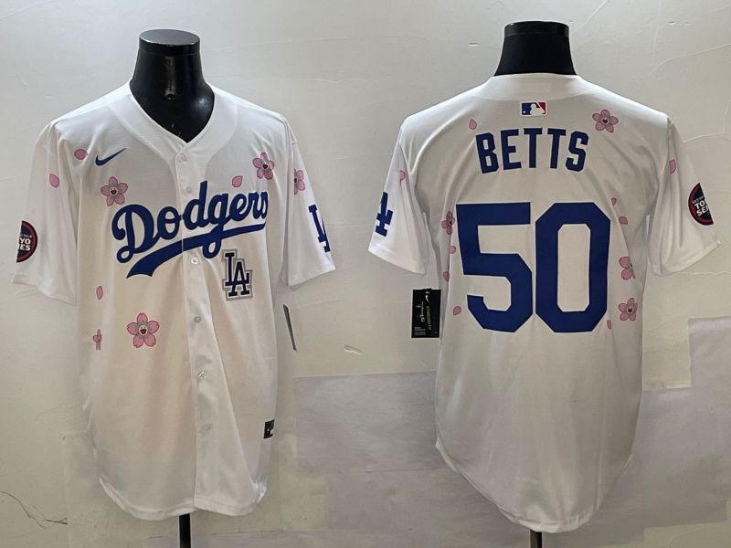Men Los Angeles Dodgers #50 Betts White Sakura Edition 2025 Nike MLB Jersey style 9->los angeles dodgers->MLB Jersey